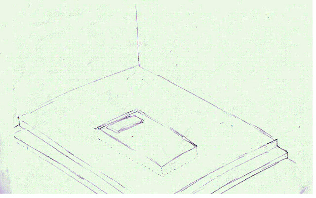 sketch or drawing of a bedroom design with the bed set into the floor