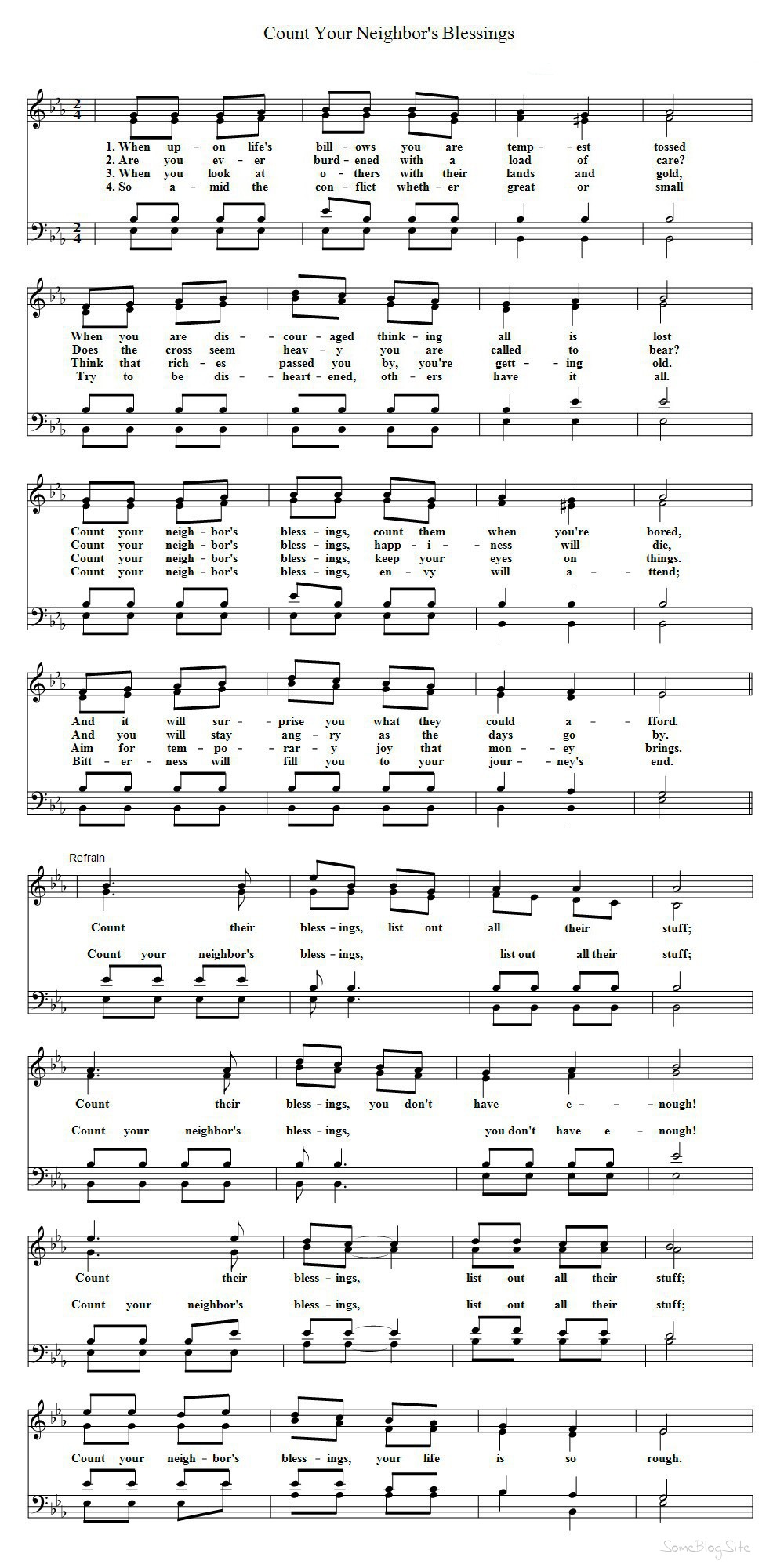 sheet music for the hymn Count Your Neighbor's Blessings, based off the old hymn Count Your Blessings