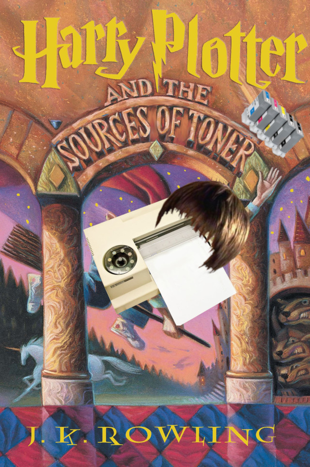 image of the book Harry Plotter and the Sources of Toner, a spoof of Harry Potter and the Sorcerer's Stone