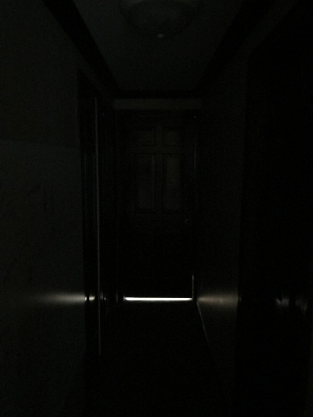 image of a hallway that is dark because doors are closed