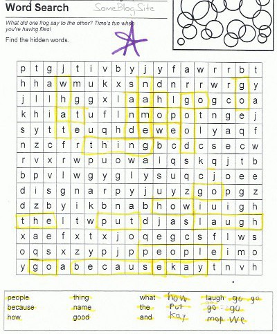 picture of schoolwork related to adding words to a word search