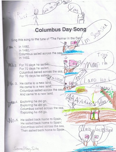 a child's drawing of Columbus' voyage