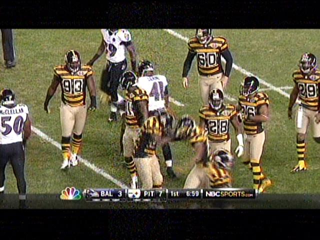 screen shot of the TV during the Pittsburgh Steelers game