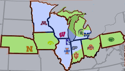 map of Big Ten teams using founded dates for the division