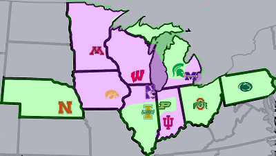 map of Big Ten teams using founded dates for the division