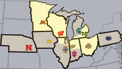 map of Big Ten teams using rich and poor endowment for the division