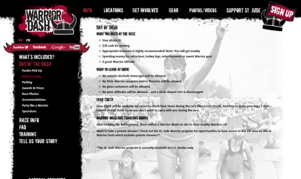 screen shot of what to bring on the day of the Warrior Dash