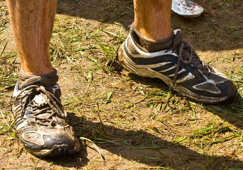 photo of dirty socks and shoes after Warrior Dash
