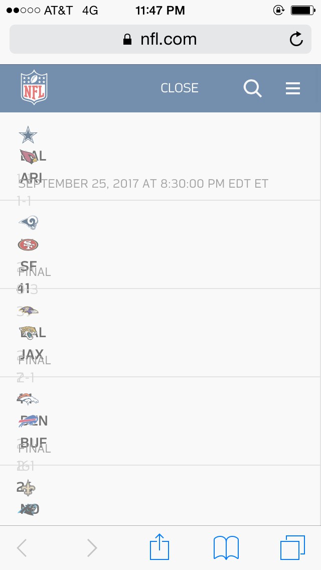 image of scores being jumbled together on the NFL website