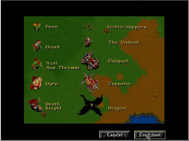screenshot from Warcraft II: Tides of Darkness showing the orc soldiers