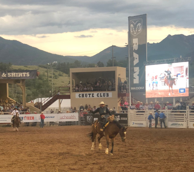 image of a bucking bronco at the Pike's Peak or Bust Rodeo