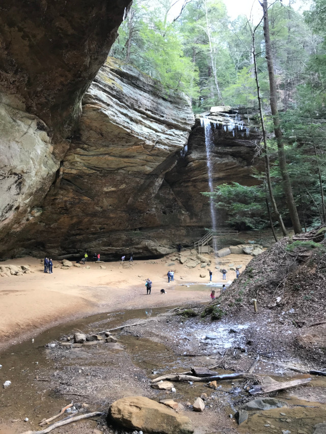 image of the waterfall at Ash Cave hiking area in Hocking Hills Ohio