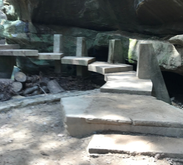 image of interesting archictural bridge at Old Man Cave hiking area in Hocking Hills Ohio