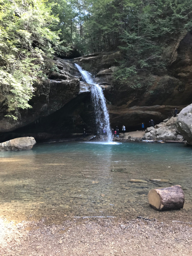 image of lower falls at Old Man Cave hiking area in Hocking Hills Ohio