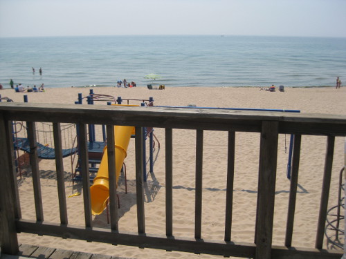 picture of the beach from the pool at Maranatha on Lake Michigan
