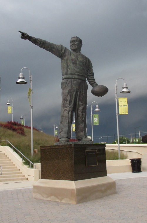image of the Curly Lambeau statue at Lambeau Field in Green Bay