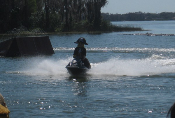 photo of Brickbeard on his jet ski at the pirate show at Legoland in Orlando, FL