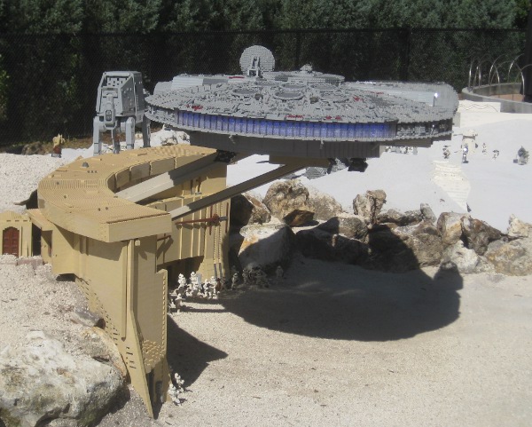 photo of the Millenium Falcon flying at Miniland at Legoland in Orlando, FL