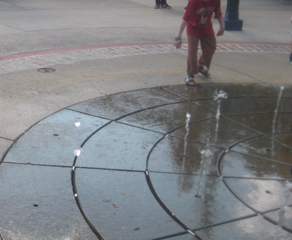 photo of the geysers in the sidewalk at Downtown Disney in Orlando, FL