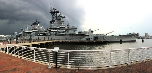 photo of the Battleship New Jersey at the dock