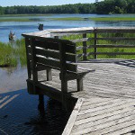 picture of a deck and boardwalk going to the Au Sable river