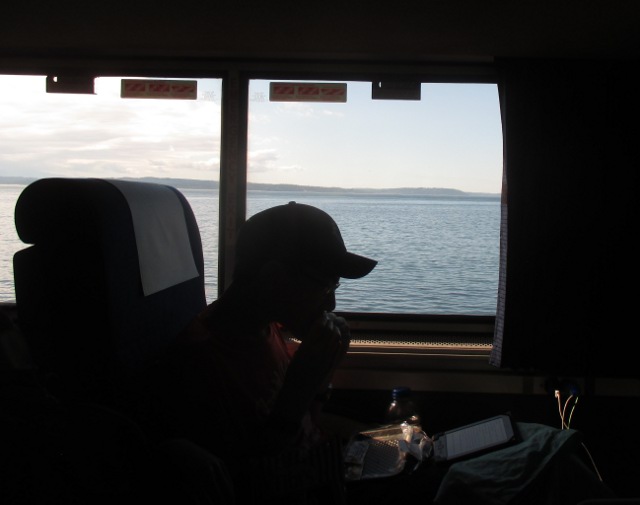 image of eating a snack on an Amtrak