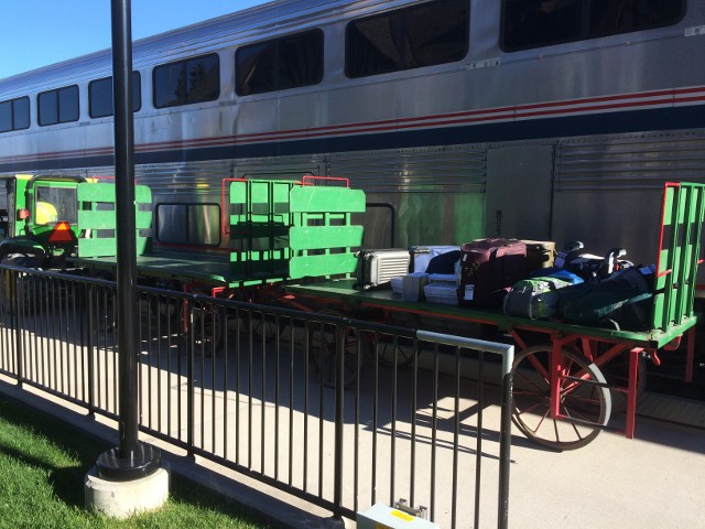 image of the baggage cart at the Amtrak station in Whitefish