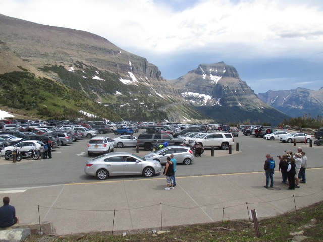 image of the Logan Pass parking lot in Glacier National Park