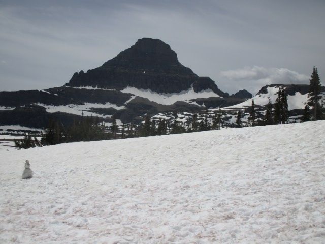 image of the Logan Pass snowman in Glacier National Park