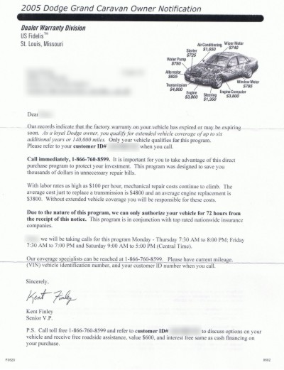 letter describing third-party warranty program