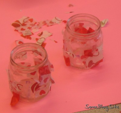 craft with jars at a kindergarten Valentine's Day party