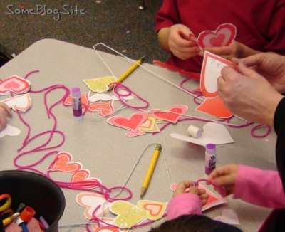 craft with paper at a kindergarten Valentine's Day party