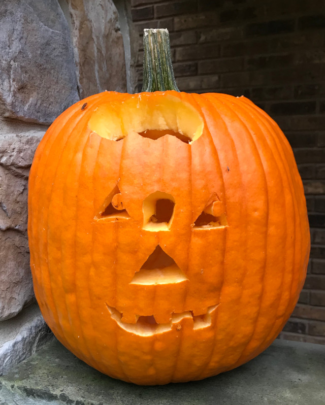 image of some carved pumpkin jack-o-lanterns during the day