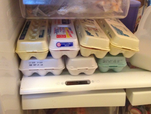 image of several cartons of eggs in our fridge