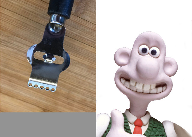 image of a kitchen tool used to score cucumbers, compared to Wallace from Wallace and Gromit