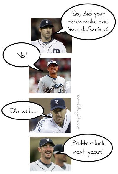 comic about the Justin Verlander and Yovani Gallardo discussing missing the 2011 World Series