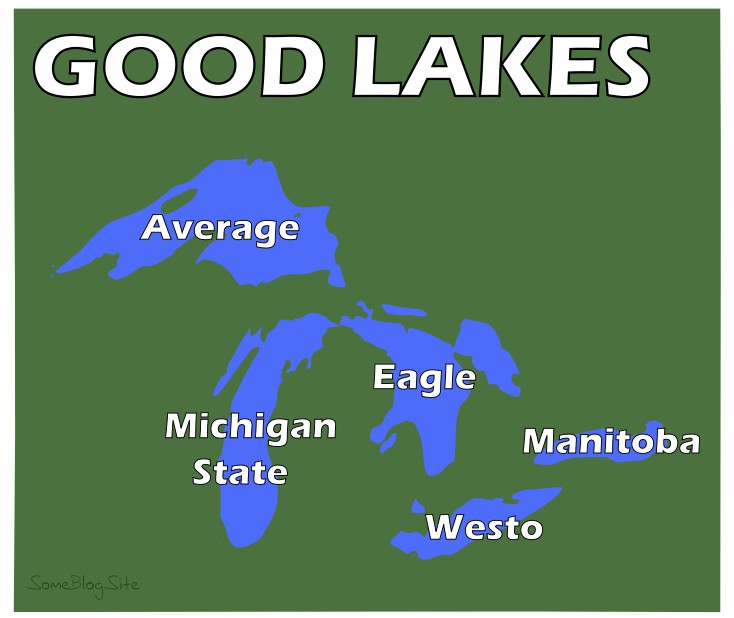 map of the Great Lakes, but with different names to make them the Good Lakes