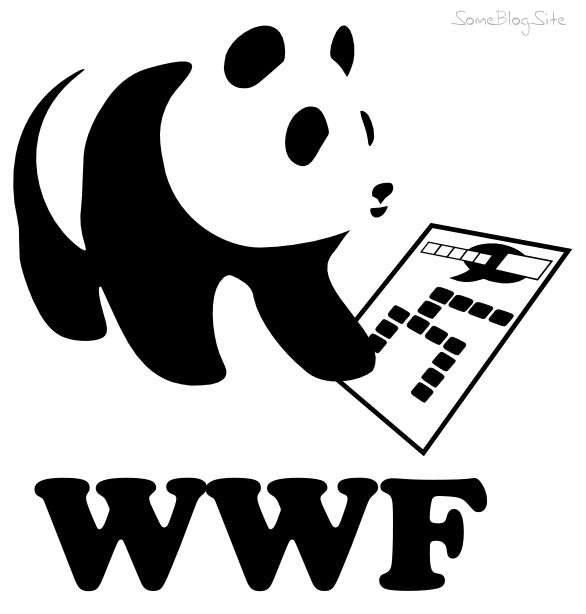 drawing showing a panda bear playing words with friends for WWF