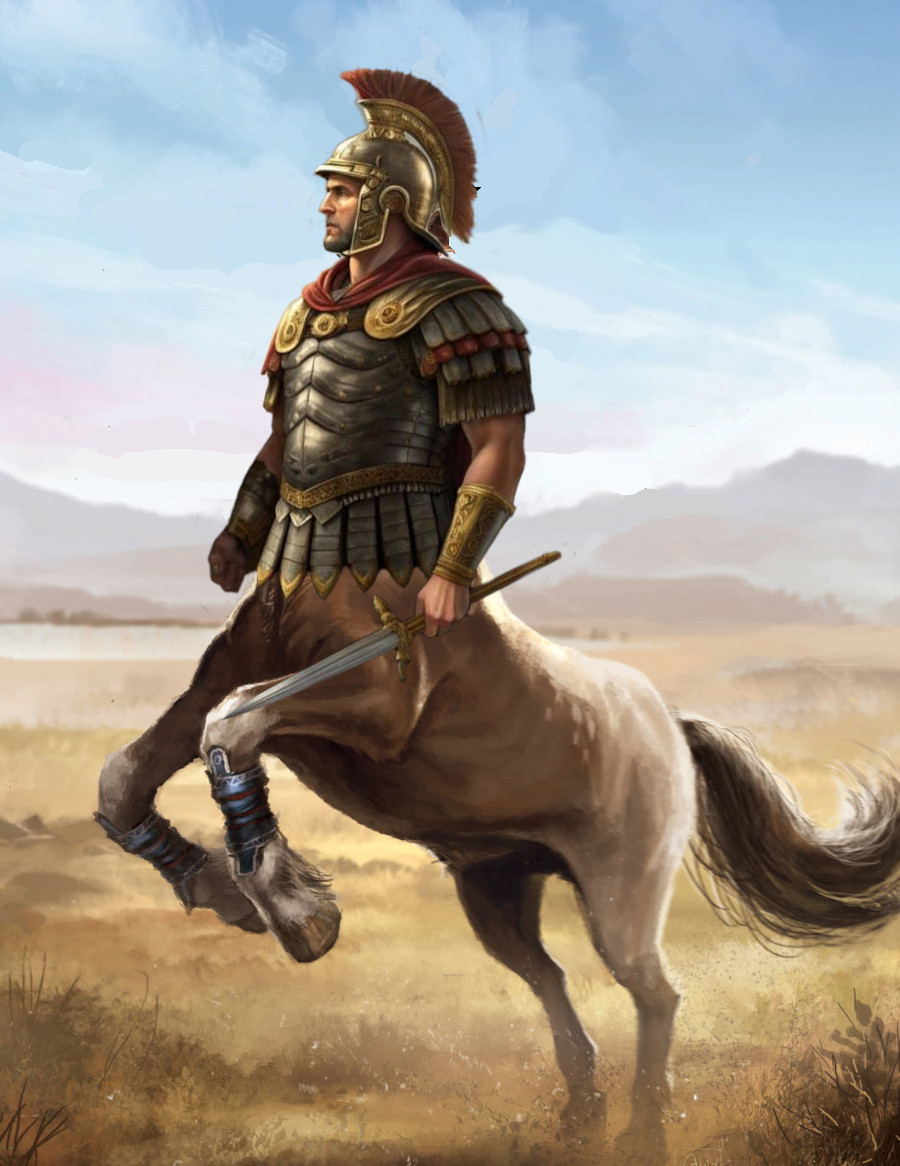 image of a centaur that is also a Roman centurion, making him a centaurion