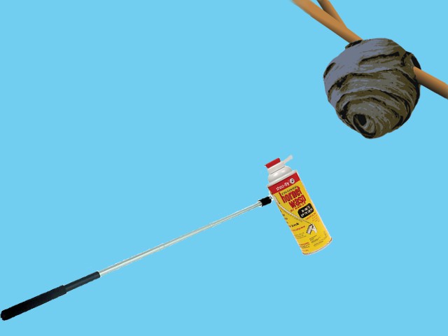 image of a selfie stick that is being used to spray for wasps