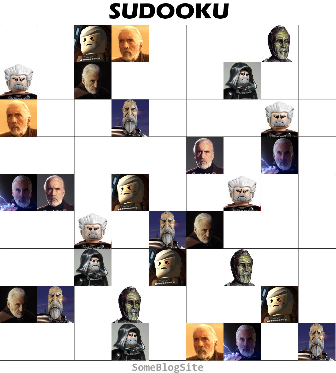 image of a Sudoku puzzle with Count Dooku instead of numbers