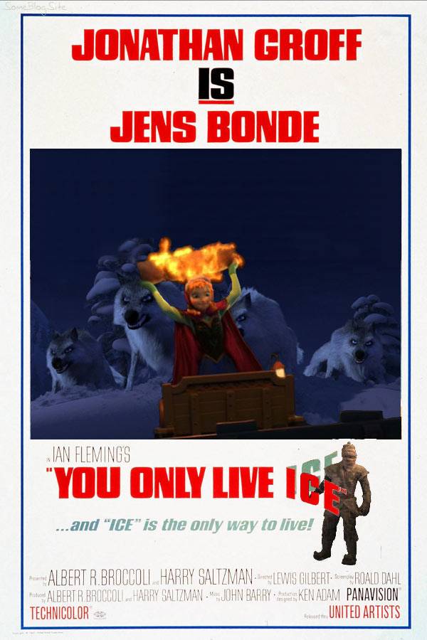 image of You Only Live Twice movie poster with Frozen characters to make You Only Live Ice