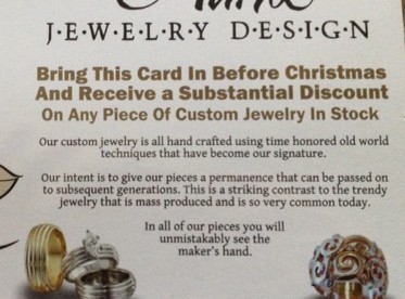 photo of a flyer advertising custom jewelry in stock