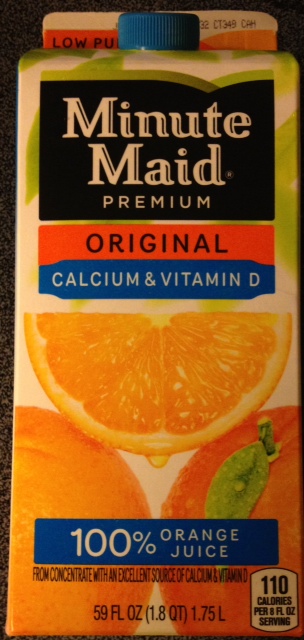 photo of a box of orange juice labelled as '100% juice'