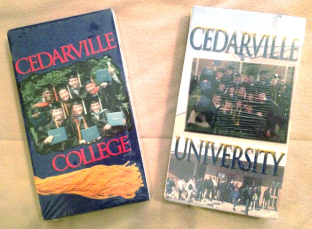 image of VHS tapes that promote Cedarville College and University