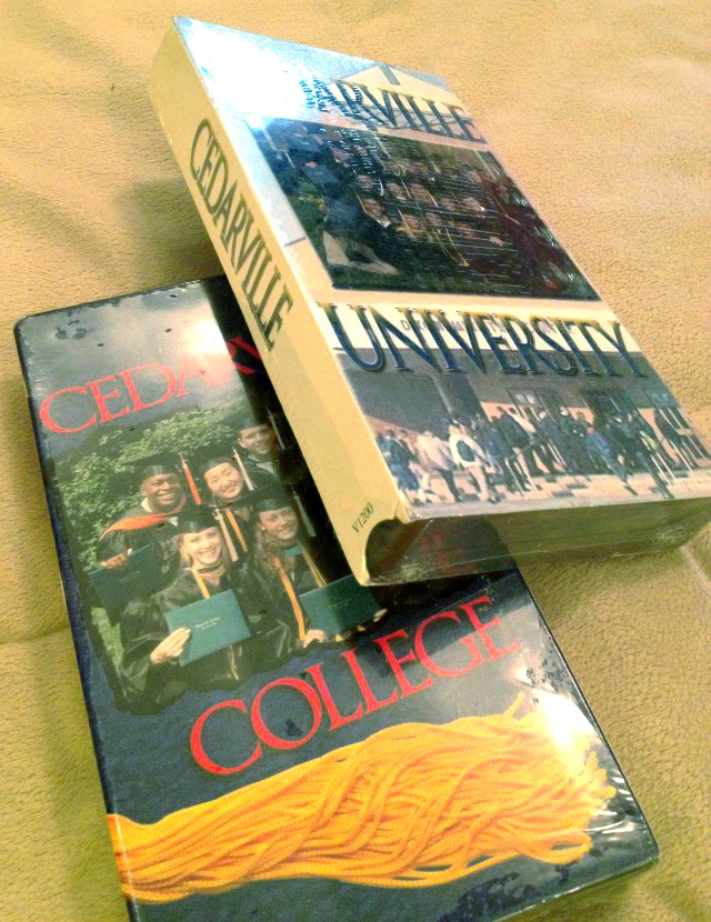 image of VHS tapes that promote Cedarville College and University