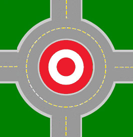 image of the Target logo in the middle of a roundabout circle, overhead view
