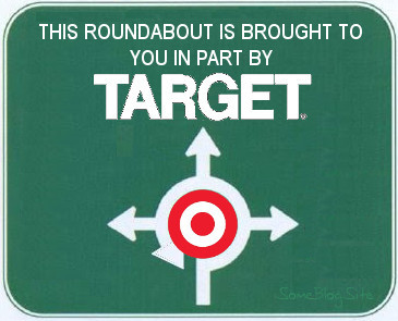 image of the Target logo in the middle of a sign for a roundabout