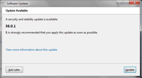 image of a typical software update notice, an update is available, apply this update as soon as possible