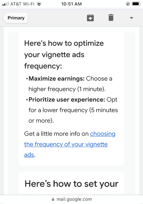 image of an email from Google that correctly uses the term frequency